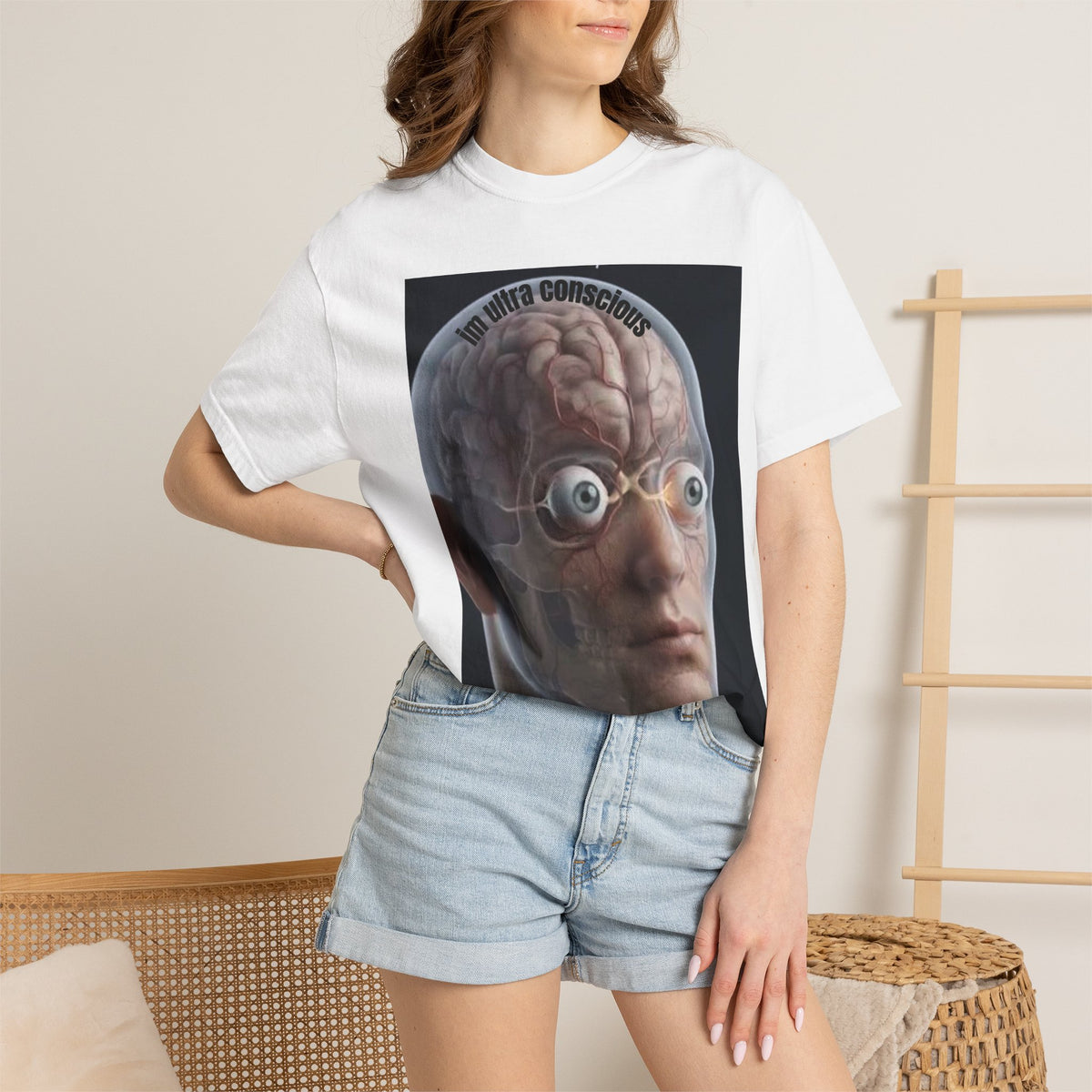 Conscious Mind T-Shirt — Anatomical Brain Portrait with Chakra Backprint